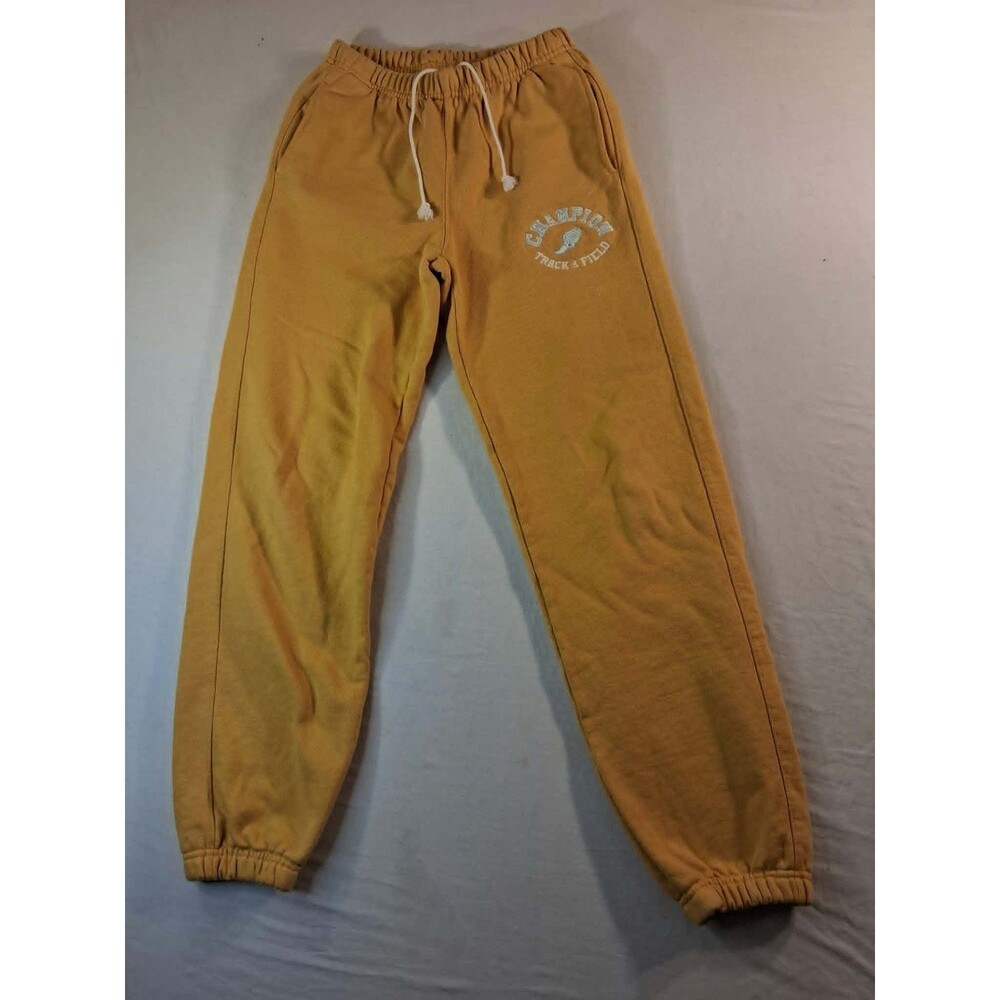 Champion Reverse Weave Sweatpants Small S Yellow Gold Track Field Varsity Fleec